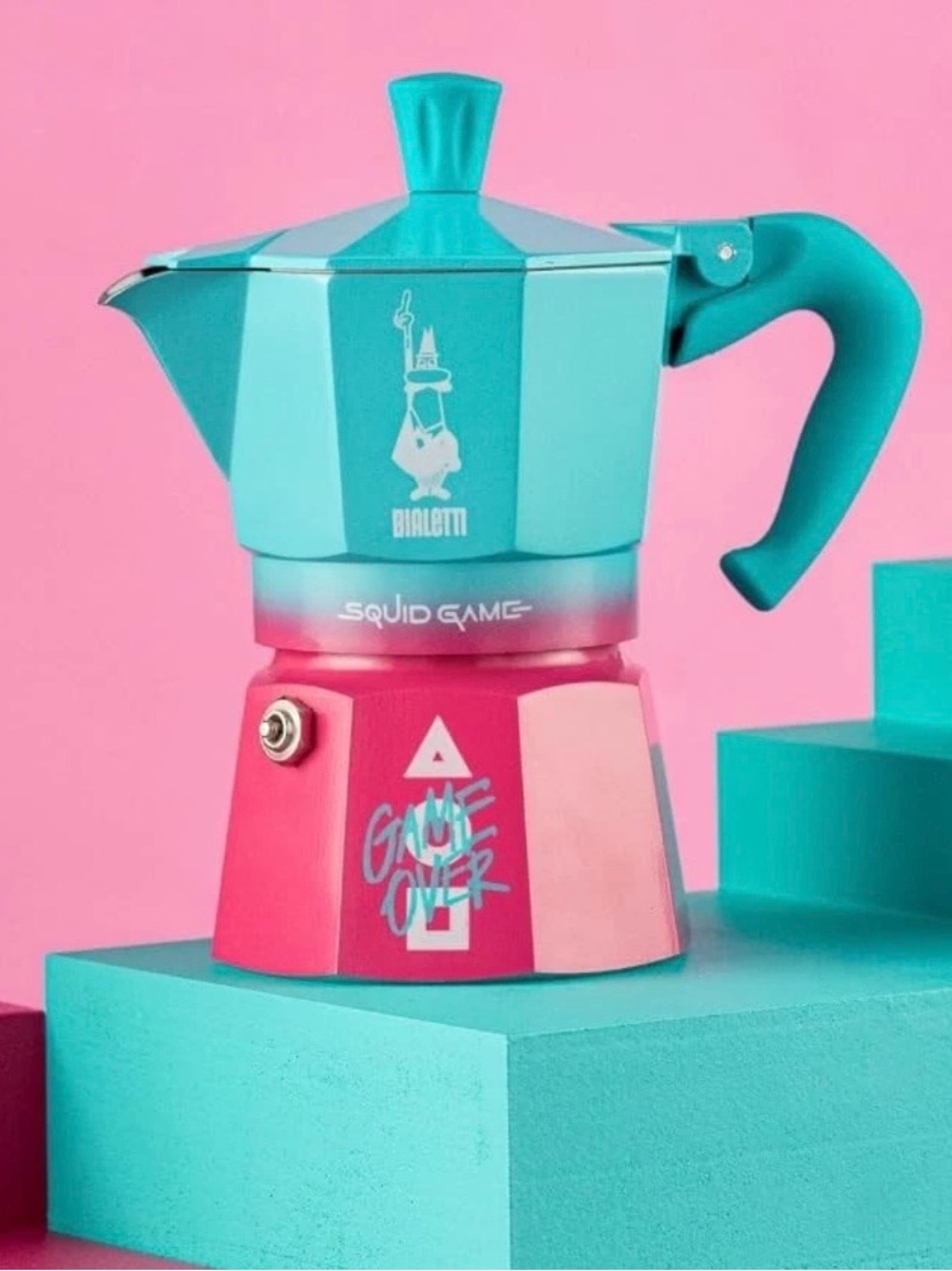 Bialetti Squid Game NWT Two-Tone Turquoise & Pink Moka Express Espresso Maker - Picture 11 of 11